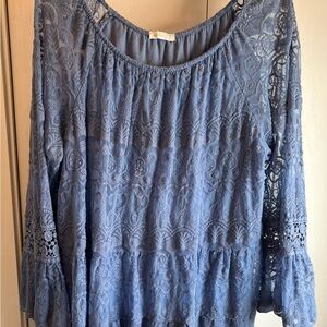Made in Italy Blue Lace Peasant Blouse - Lightweight Women's Top